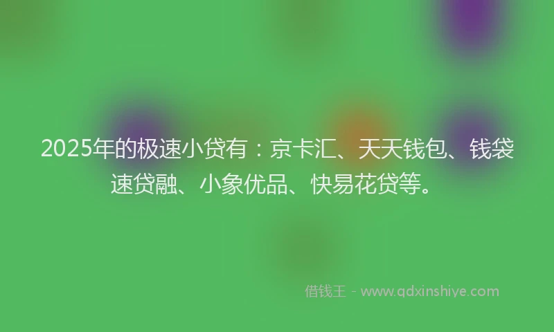 2025年的极速小贷有：京卡汇、天天钱包、钱袋速贷融、小象优品、快易花贷等。