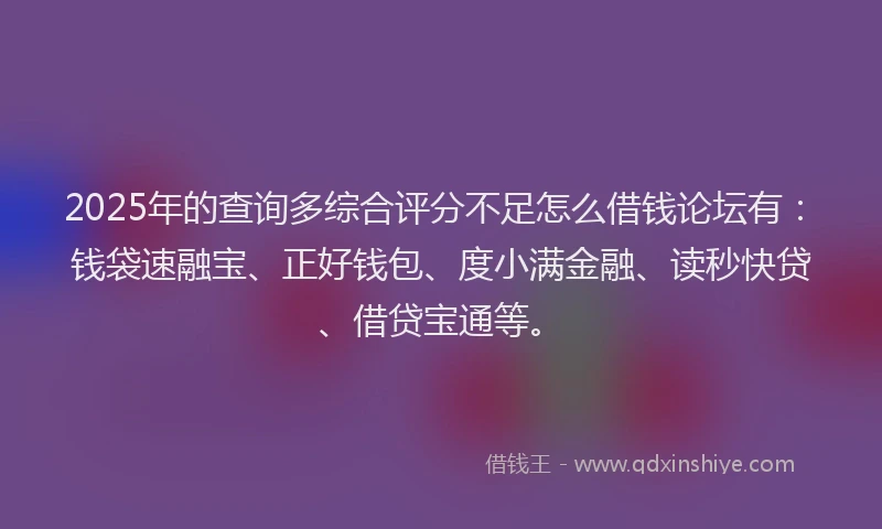 2025年的查询多综合评分不足怎么借钱论坛有：钱袋速融宝、正好钱包、度小满金融、读秒快贷、借贷宝通等。
