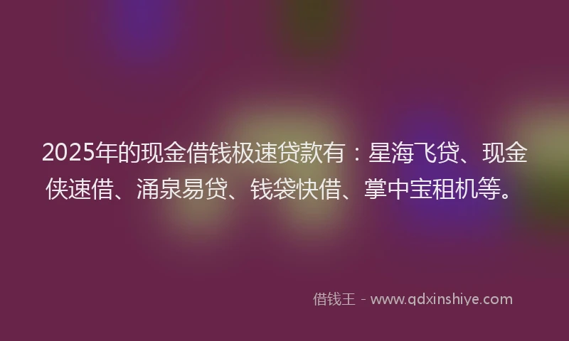 2025年的现金借钱极速贷款有：星海飞贷、现金侠速借、涌泉易贷、钱袋快借、掌中宝租机等。