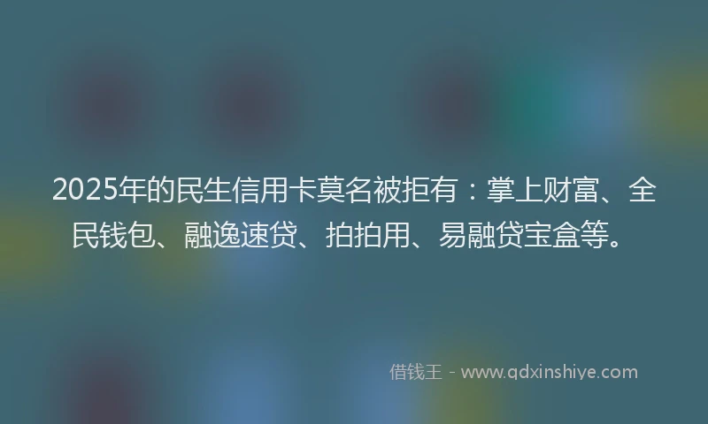 2025年的民生信用卡莫名被拒有：掌上财富、全民钱包、融逸速贷、拍拍用、易融贷宝盒等。