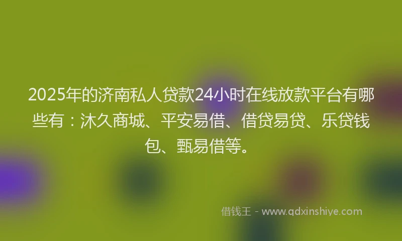 2025年的济南私人贷款24小时在线放款平台有哪些有：沐久商城、平安易借、借贷易贷、乐贷钱包、甄易借等。