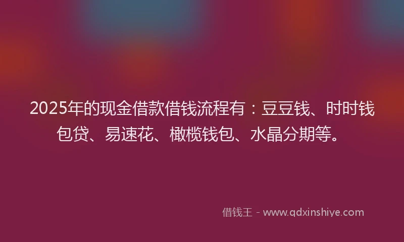 2025年的现金借款借钱流程有：豆豆钱、时时钱包贷、易速花、橄榄钱包、水晶分期等。