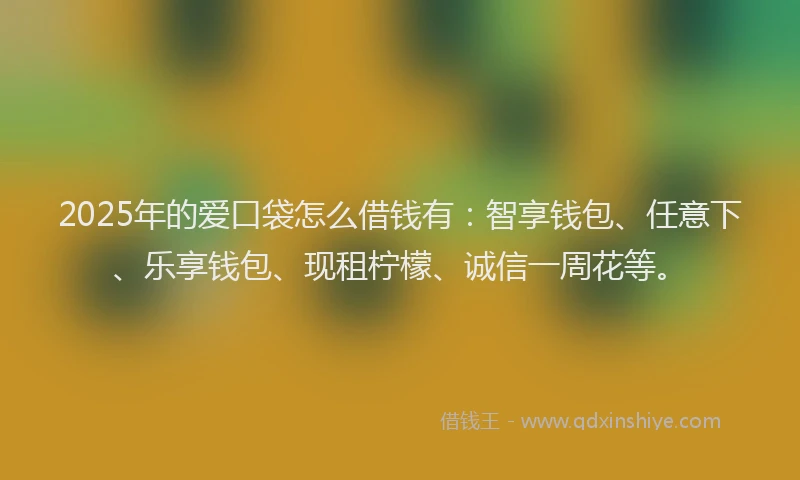 2025年的爱口袋怎么借钱有：智享钱包、任意下、乐享钱包、现租柠檬、诚信一周花等。