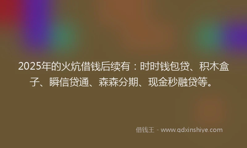 2025年的火炕借钱后续有：时时钱包贷、积木盒子、瞬信贷通、森森分期、现金秒融贷等。