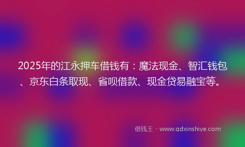 2025年的江永押车借钱有：魔法现金、智汇钱包、京东白条取现、省呗借款、现金贷易融宝等。