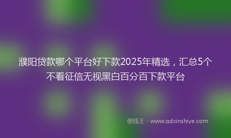 濮阳贷款哪个平台好下款2025年精选，汇总5个不看征信无视黑白百分百下款平台