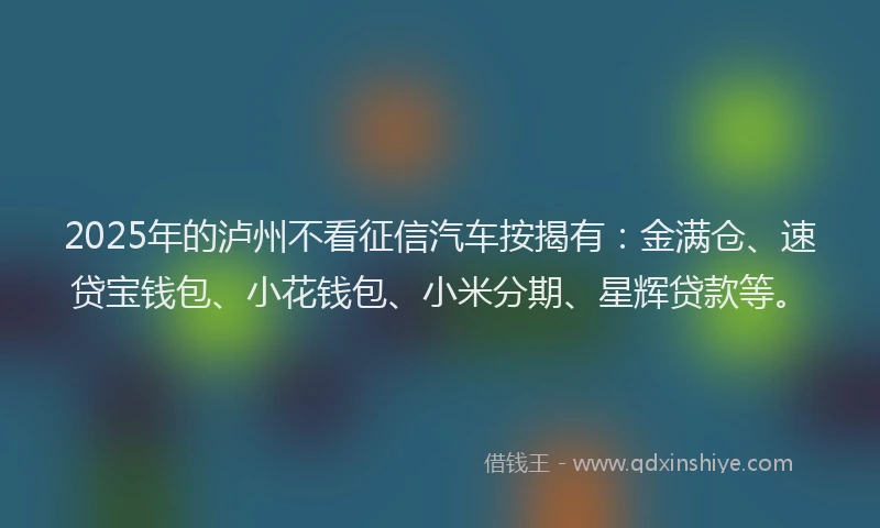 2025年的泸州不看征信汽车按揭有：金满仓、速贷宝钱包、小花钱包、小米分期、星辉贷款等。