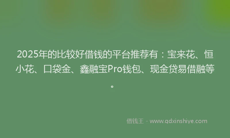 2025年的比较好借钱的平台推荐有：宝来花、恒小花、口袋金、鑫融宝Pro钱包、现金贷易借融等。