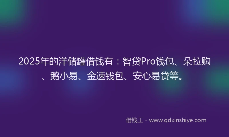 2025年的洋储罐借钱有：智贷Pro钱包、朵拉购、鹅小易、金速钱包、安心易贷等。