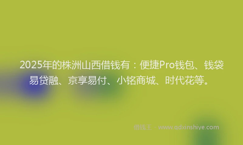2025年的株洲山西借钱有：便捷Pro钱包、钱袋易贷融、京享易付、小铭商城、时代花等。