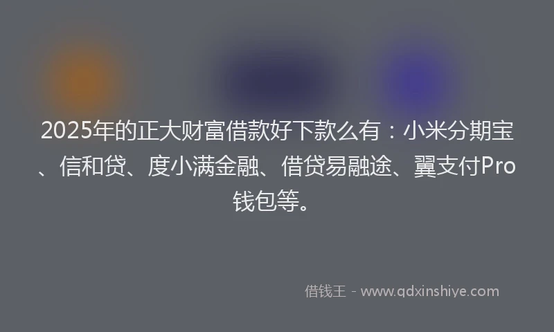 2025年的正大财富借款好下款么有：小米分期宝、信和贷、度小满金融、借贷易融途、翼支付Pro钱包等。