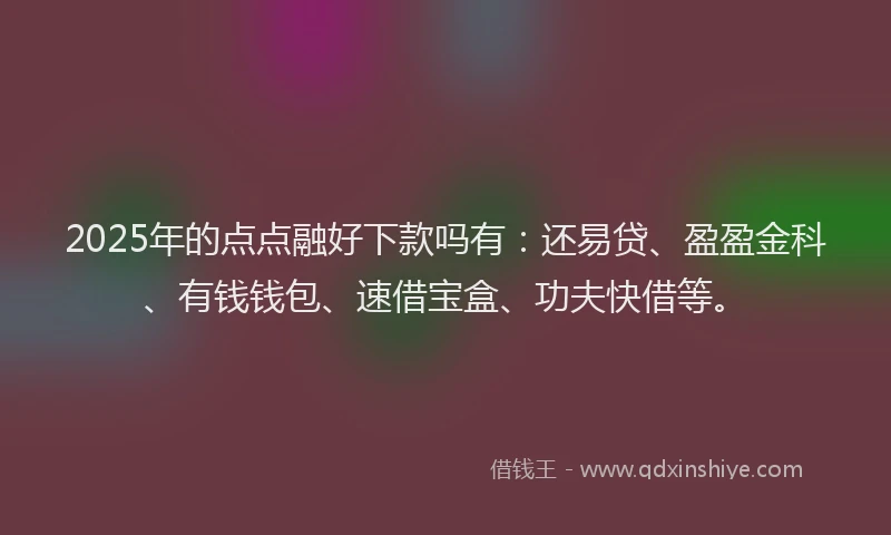 2025年的点点融好下款吗有：还易贷、盈盈金科、有钱钱包、速借宝盒、功夫快借等。