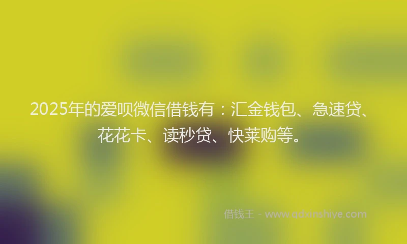 2025年的爱呗微信借钱有：汇金钱包、急速贷、花花卡、读秒贷、快莱购等。