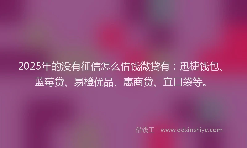 2025年的没有征信怎么借钱微贷有：迅捷钱包、蓝莓贷、易橙优品、惠商贷、宜口袋等。