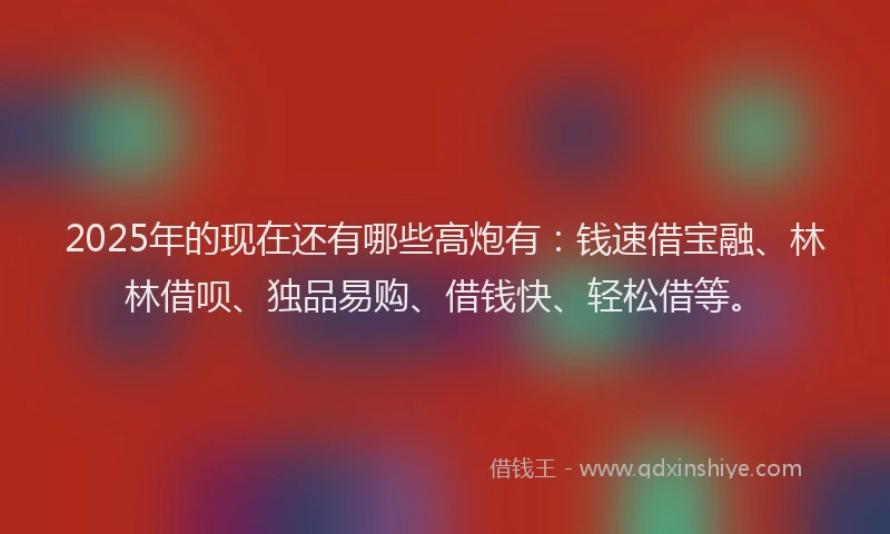 2025年的现在还有哪些高炮有：钱速借宝融、林林借呗、独品易购、借钱快、轻松借等。
