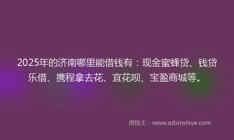 2025年的济南哪里能借钱有：现金蜜蜂贷、钱贷乐借、携程拿去花、宜花呗、宝盈商城等。