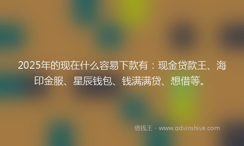 2025年的现在什么容易下款有：现金贷款王、海印金服、星辰钱包、钱满满贷、想借等。
