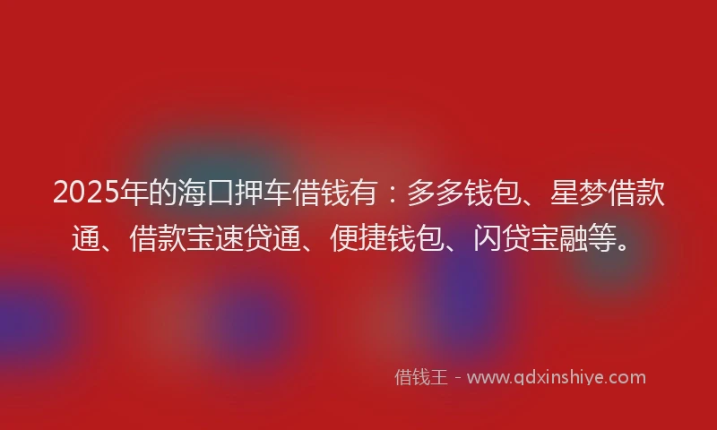 2025年的海口押车借钱有：多多钱包、星梦借款通、借款宝速贷通、便捷钱包、闪贷宝融等。