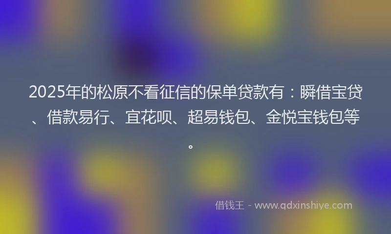 2025年的松原不看征信的保单贷款有：瞬借宝贷、借款易行、宜花呗、超易钱包、金悦宝钱包等。