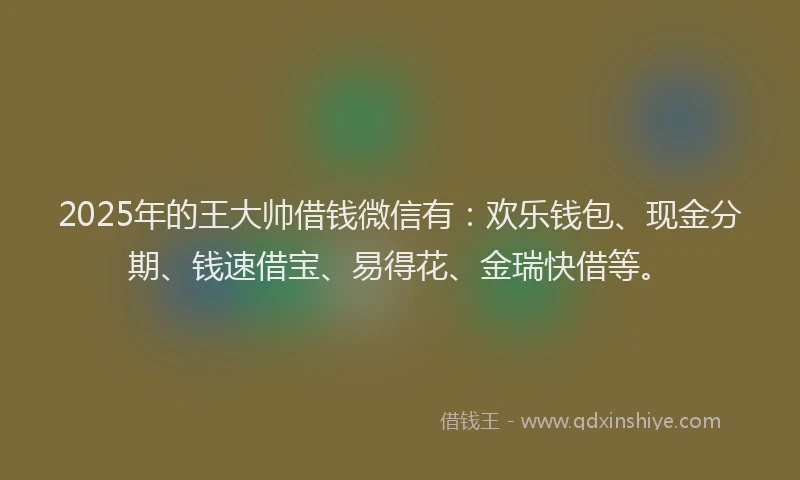 2025年的王大帅借钱微信有：欢乐钱包、现金分期、钱速借宝、易得花、金瑞快借等。