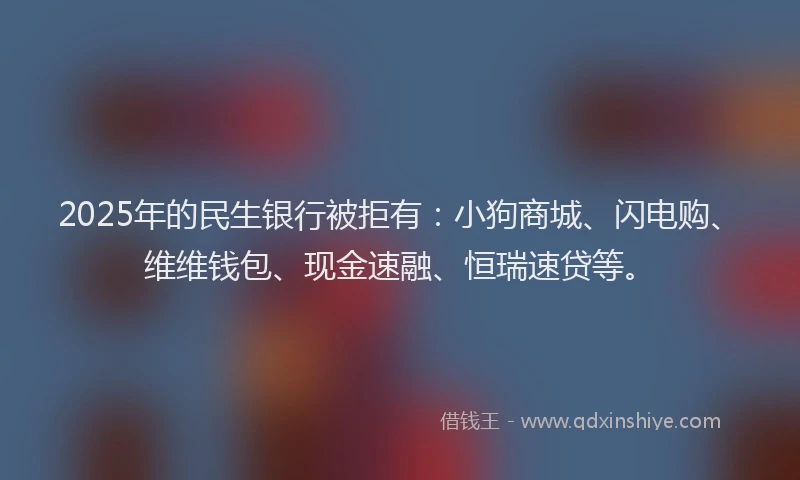 2025年的民生银行被拒有：小狗商城、闪电购、维维钱包、现金速融、恒瑞速贷等。