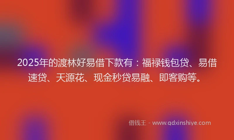 2025年的渡林好易借下款有：福禄钱包贷、易借速贷、天源花、现金秒贷易融、即客购等。