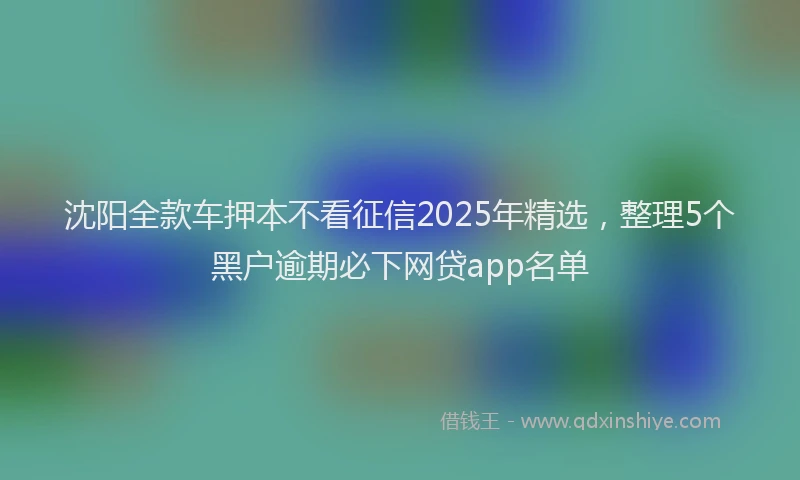 沈阳全款车押本不看征信2025年精选，整理5个黑户逾期必下网贷app名单