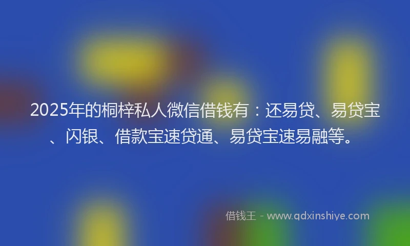 2025年的桐梓私人微信借钱有：还易贷、易贷宝、闪银、借款宝速贷通、易贷宝速易融等。