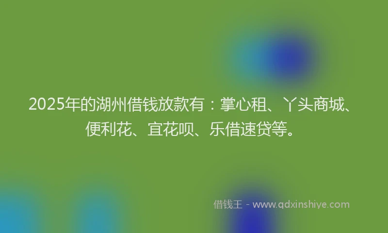 2025年的湖州借钱放款有：掌心租、丫头商城、便利花、宜花呗、乐借速贷等。