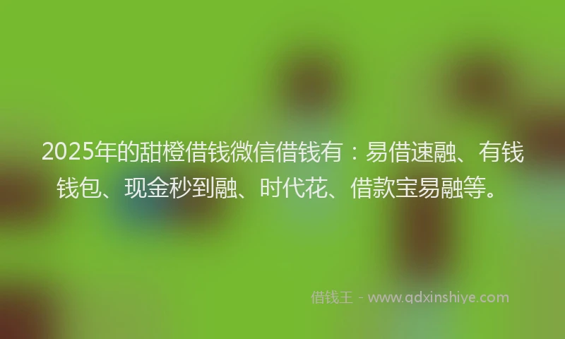 2025年的甜橙借钱微信借钱有：易借速融、有钱钱包、现金秒到融、时代花、借款宝易融等。