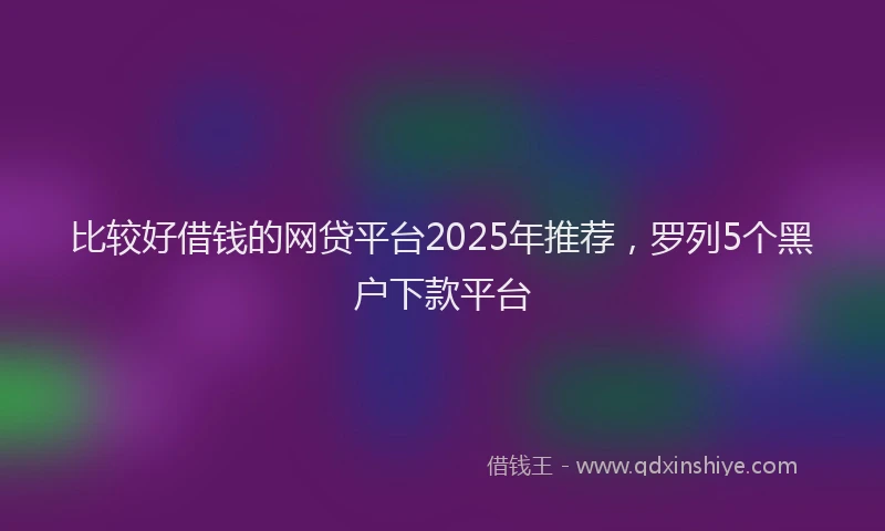 比较好借钱的网贷平台2025年推荐，罗列5个黑户下款平台