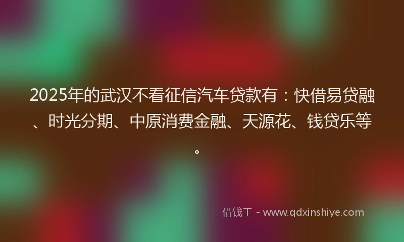 2025年的武汉不看征信汽车贷款有：快借易贷融、时光分期、中原消费金融、天源花、钱贷乐等。