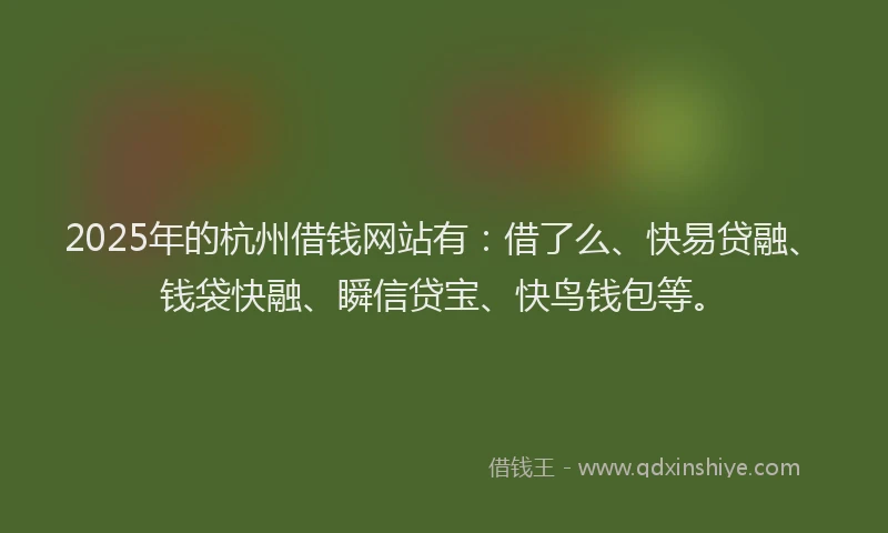 2025年的杭州借钱网站有：借了么、快易贷融、钱袋快融、瞬信贷宝、快鸟钱包等。