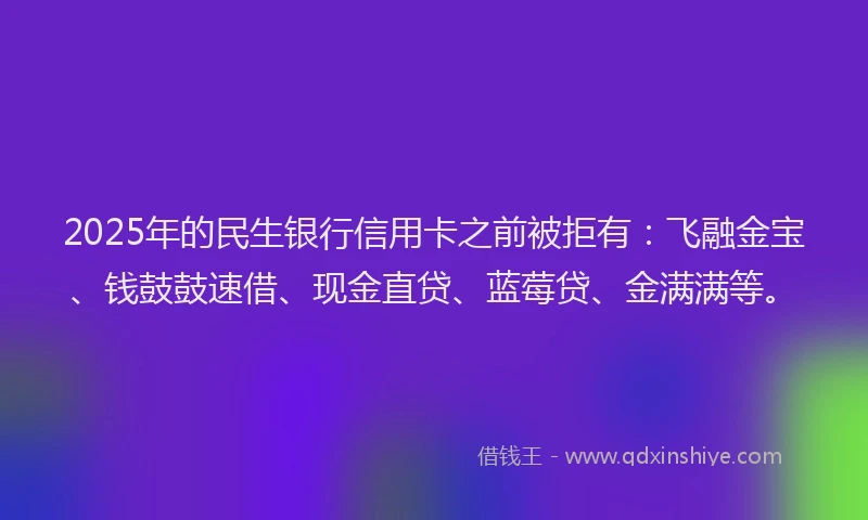 2025年的民生银行信用卡之前被拒有：飞融金宝、钱鼓鼓速借、现金直贷、蓝莓贷、金满满等。