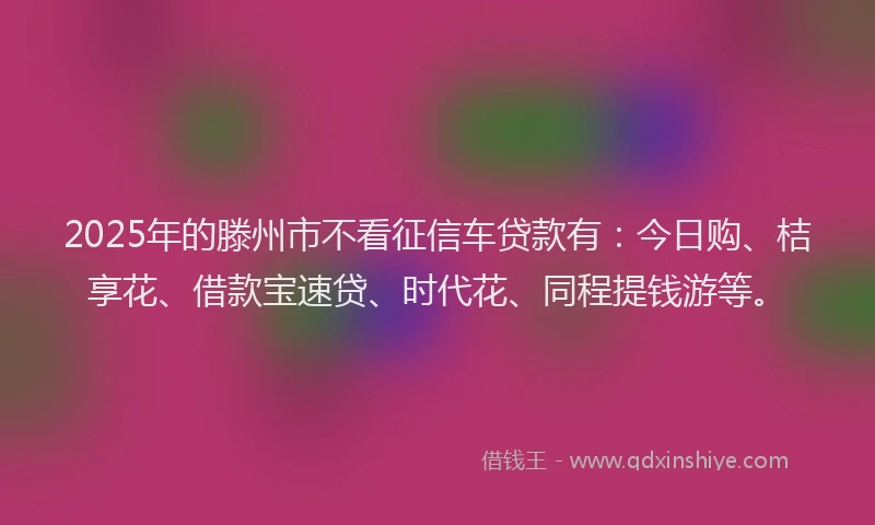 2025年的滕州市不看征信车贷款有：今日购、桔享花、借款宝速贷、时代花、同程提钱游等。