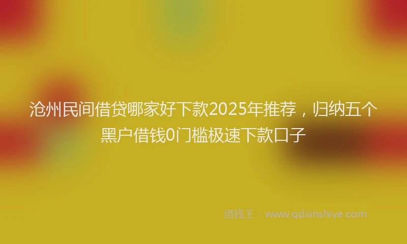 沧州民间借贷哪家好下款2025年推荐，归纳五个黑户借钱0门槛极速下款口子