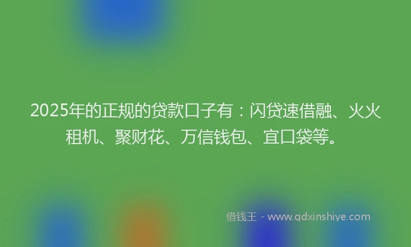 2025年的正规的贷款口子有：闪贷速借融、火火租机、聚财花、万信钱包、宜口袋等。