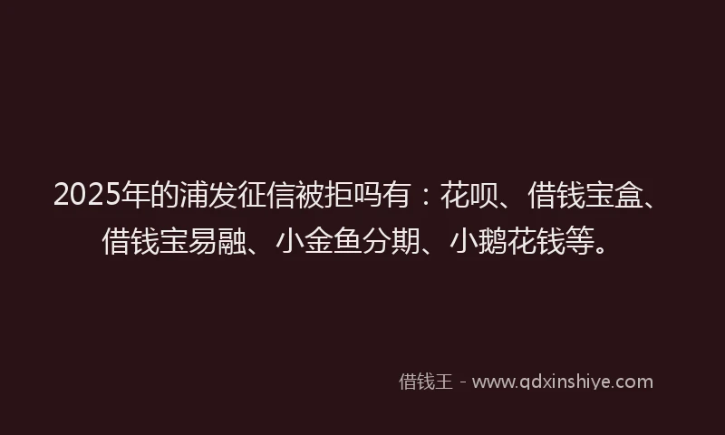 2025年的浦发征信被拒吗有：花呗、借钱宝盒、借钱宝易融、小金鱼分期、小鹅花钱等。