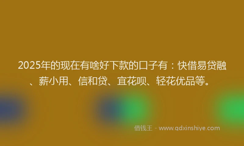 2025年的现在有啥好下款的口子有：快借易贷融、薪小用、信和贷、宜花呗、轻花优品等。