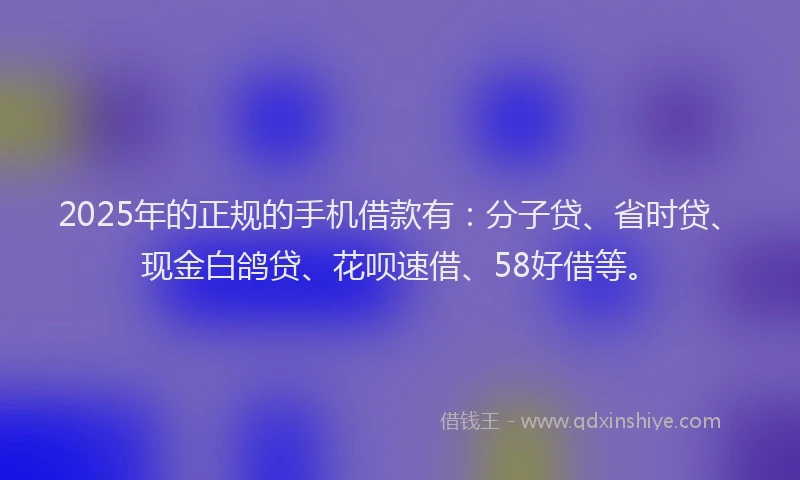 2025年的正规的手机借款有：分子贷、省时贷、现金白鸽贷、花呗速借、58好借等。