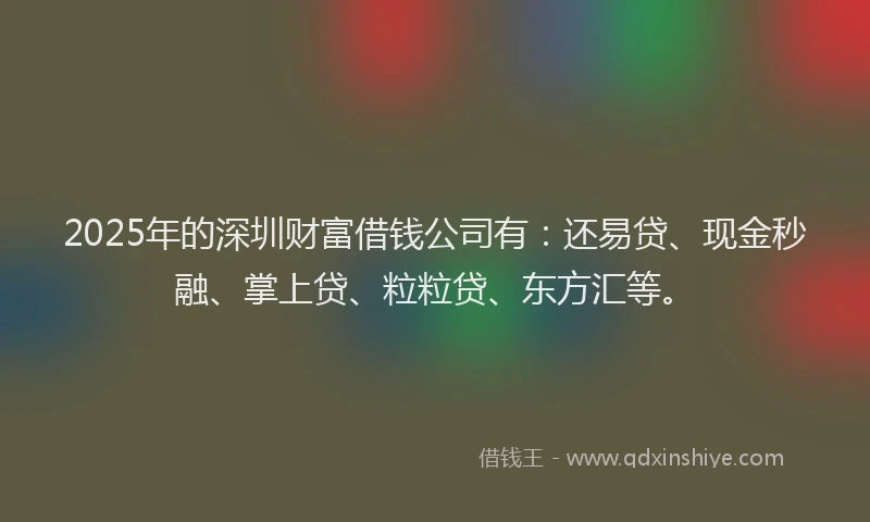 2025年的深圳财富借钱公司有：还易贷、现金秒融、掌上贷、粒粒贷、东方汇等。