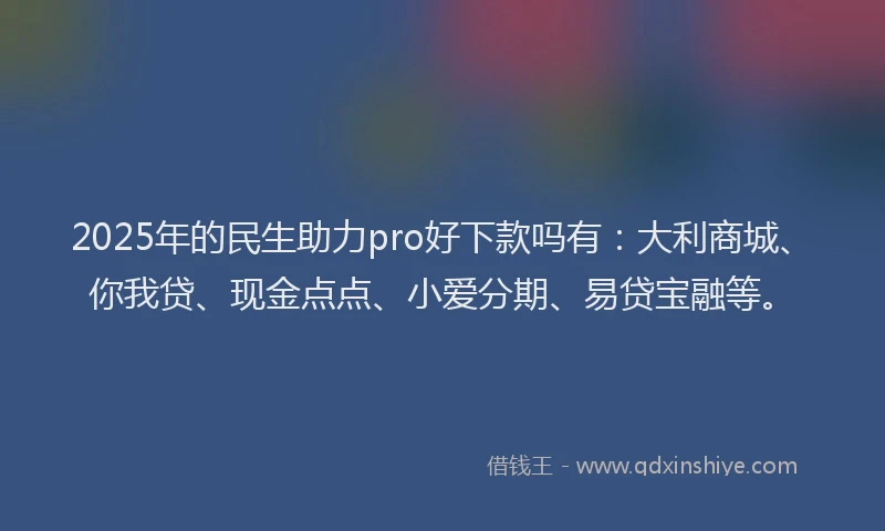 2025年的民生助力pro好下款吗有：大利商城、你我贷、现金点点、小爱分期、易贷宝融等。