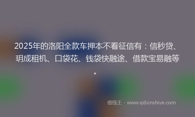 2025年的洛阳全款车押本不看征信有：信秒贷、玥成租机、口袋花、钱袋快融途、借款宝易融等。