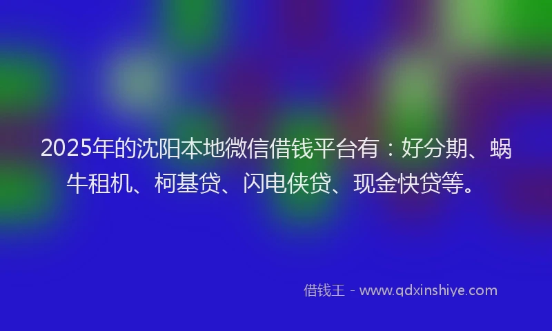 2025年的沈阳本地微信借钱平台有：好分期、蜗牛租机、柯基贷、闪电侠贷、现金快贷等。