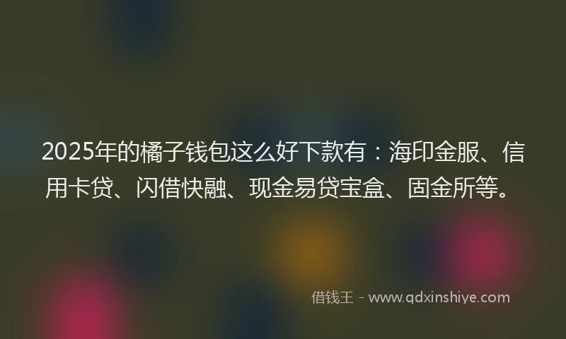 2025年的橘子钱包这么好下款有：海印金服、信用卡贷、闪借快融、现金易贷宝盒、固金所等。