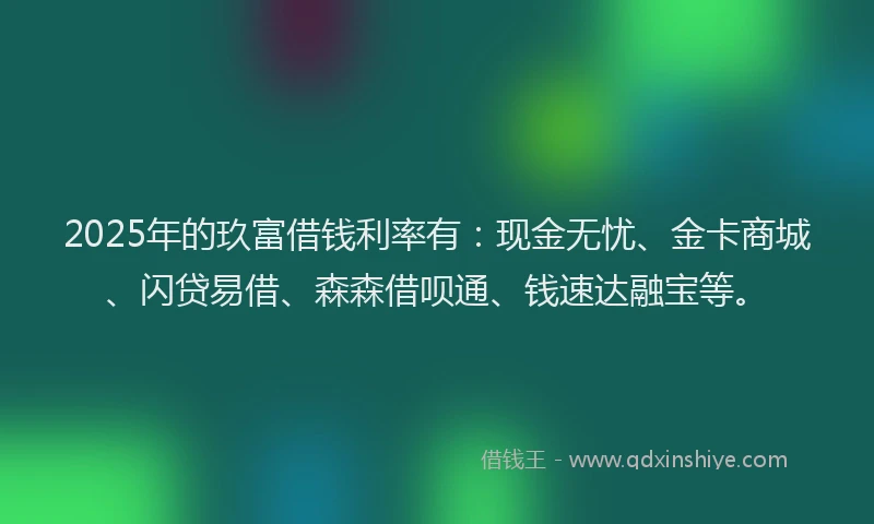 2025年的玖富借钱利率有：现金无忧、金卡商城、闪贷易借、森森借呗通、钱速达融宝等。