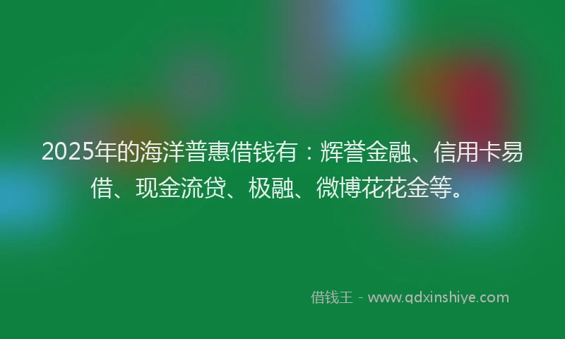 2025年的海洋普惠借钱有：辉誉金融、信用卡易借、现金流贷、极融、微博花花金等。
