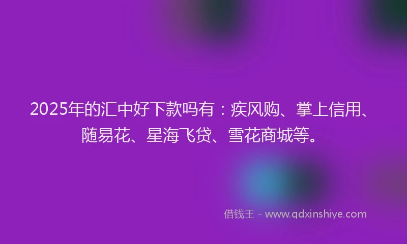 2025年的汇中好下款吗有：疾风购、掌上信用、随易花、星海飞贷、雪花商城等。