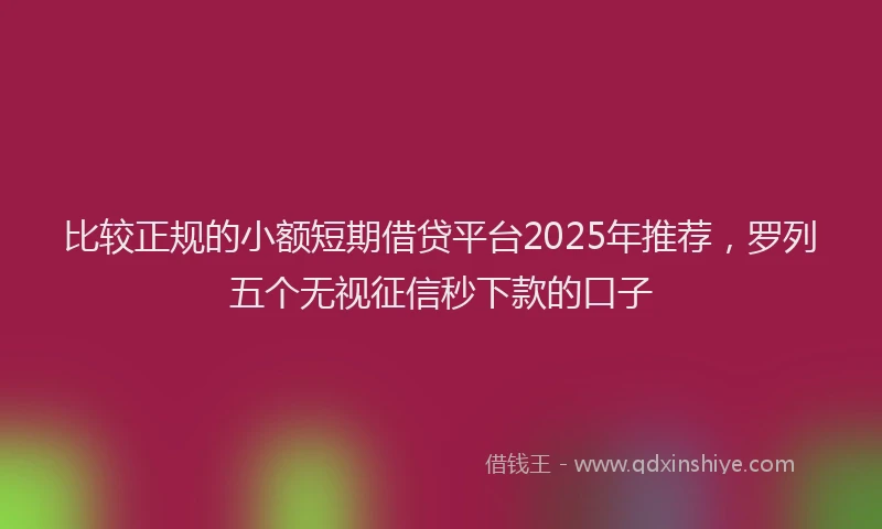 比较正规的小额短期借贷平台2025年推荐，罗列五个无视征信秒下款的口子