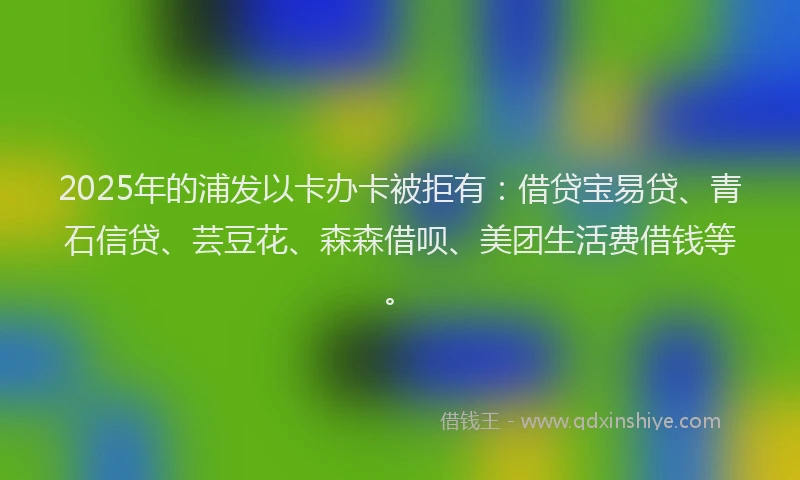 2025年的浦发以卡办卡被拒有：借贷宝易贷、青石信贷、芸豆花、森森借呗、美团生活费借钱等。